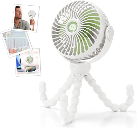 Upgraded Portable Baby Stroller Fan, 360°Rotate Rechargeable Mini Clip on Fan with Flexible Tripod for Stroller Treadmill Crib Car Seat Travel, 4000Mah Battery Powered Handheld (White)